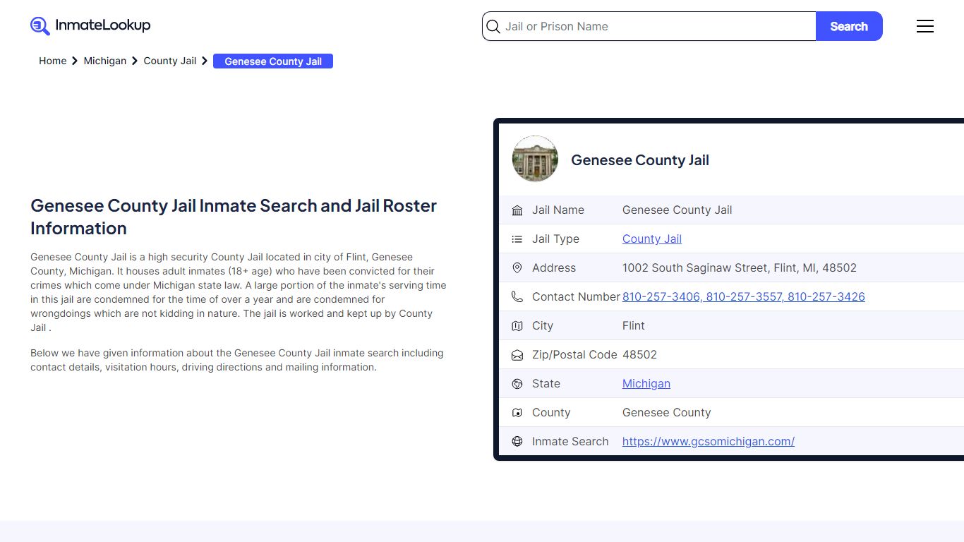 Genesee County Jail Inmate Search and Jail Roster Information